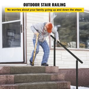 outdoor stair railing kit, 5 ft handrails 0 5 steps, adjustable angle black aluminum stair hand rail for the elderly, handrails for indoor & outdoor steps