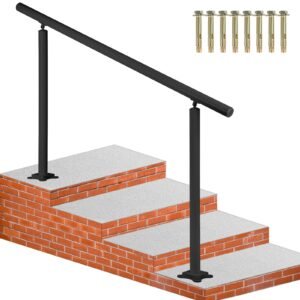 outdoor stair railing kit, 5 ft handrails 0 5 steps, adjustable angle black aluminum stair hand rail for the elderly, handrails for indoor & outdoor steps