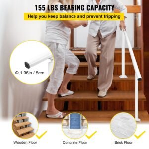 outdoor stair railing kit, 5 ft handrails 0 5 steps, adjustable angle white aluminum stair hand rail for the elderly, handrails for outdoor steps