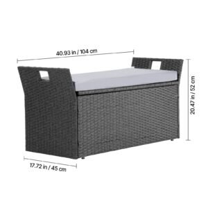 outdoor storage bench, 2 person pe rattan storage bench, 40 gal deck box with cushion & side handle, supports up to 400 lbs, weatherproof outdoor seating & porch decor for patio garden balcony