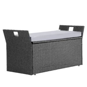 outdoor storage bench, 2 person pe rattan storage bench, 40 gal deck box with cushion & side handle, supports up to 400 lbs, weatherproof outdoor seating & porch decor for patio garden balcony