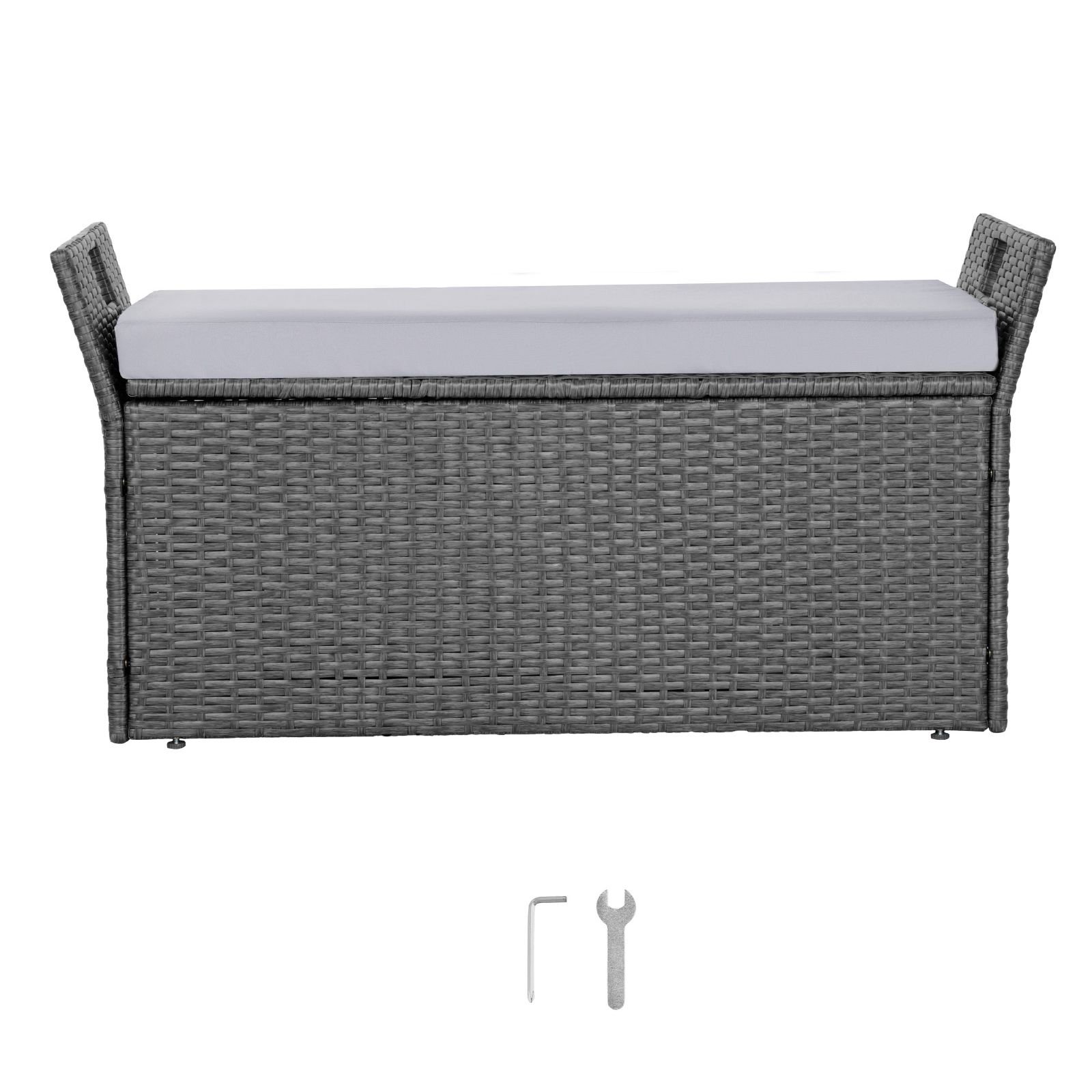 outdoor storage bench, 2 person pe rattan storage bench, 40 gal deck box with cushion & side handle, supports up to 400 lbs, weatherproof outdoor seating & porch decor for patio garden balcony