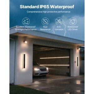 outdoor wall lights, 2 pack, 23.6 inch long strip modern exterior wall sconce light fixtures, 2700k 6000k, ip65 waterproof anti rust, dimmable outside wall mount lighting, for house porch garage