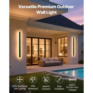 outdoor wall lights, 2 pack, 31.5 inch long strip modern exterior wall sconce light fixtures, 3000k warm white, ip65 waterproof anti rust outside wall mount lighting, for house, porch, garage