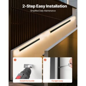 outdoor wall lights, 2 pack, 31.5 inch long strip modern exterior wall sconce light fixtures, 3000k warm white, ip65 waterproof anti rust outside wall mount lighting, for house, porch, garage