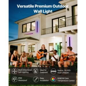 outdoor wall lights, 2 pack, 39.4 inch long rgb modern exterior wall sconce light fixtures, 2700k 6000k, ip65 waterproof anti rust, dimmable outside wall mount lighting, for house porch garage