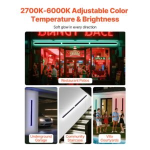 outdoor wall lights, 2 pack, 39.4 inch long rgb modern exterior wall sconce light fixtures, 2700k 6000k, ip65 waterproof anti rust, dimmable outside wall mount lighting, for house porch garage