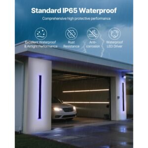 outdoor wall lights, 2 pack, 39.4 inch long rgb modern exterior wall sconce light fixtures, 2700k 6000k, ip65 waterproof anti rust, dimmable outside wall mount lighting, for house porch garage