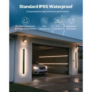 outdoor wall lights, 2 pack, 39.4 inch long strip modern exterior wall sconce light fixtures, 2700k 6000k, ip65 waterproof anti rust, dimmable outside wall mount lighting, for house porch garage