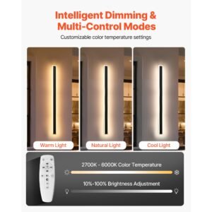 outdoor wall lights, 2 pack, 39.4 inch long strip modern exterior wall sconce light fixtures, 2700k 6000k, ip65 waterproof anti rust, dimmable outside wall mount lighting, for house porch garage