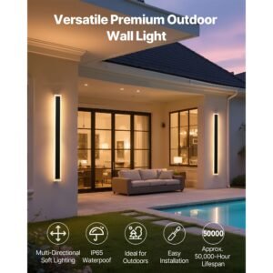 outdoor wall lights, 2 pack, 47.2 inch long strip modern exterior wall sconce light fixtures, 2700k 6000k, ip65 waterproof anti rust, dimmable outside wall mount lighting, for house porch garage