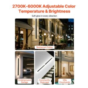outdoor wall lights, 2 pack, 47.2 inch long strip modern exterior wall sconce light fixtures, 2700k 6000k, ip65 waterproof anti rust, dimmable outside wall mount lighting, for house porch garage