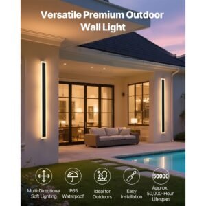 outdoor wall lights, 2 pack, 59.1 inch long strip modern exterior wall sconce light fixtures, 2700k 6000k, ip65 waterproof anti rust, dimmable outside wall mount lighting, for house porch garage