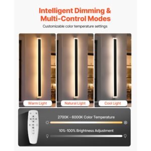 outdoor wall lights, 2 pack, 59.1 inch long strip modern exterior wall sconce light fixtures, 2700k 6000k, ip65 waterproof anti rust, dimmable outside wall mount lighting, for house porch garage
