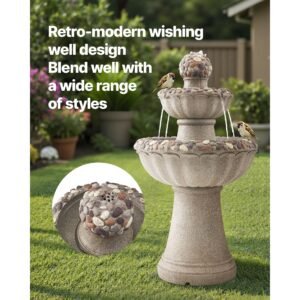 outdoor water fountain, 36.5 in height fountain and waterfall, 2 tier floor standing rock base style fiberglass and resin fountains with pump, for outdoor indoor garden, home, patio & backyard
