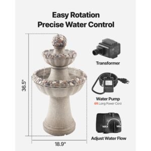 outdoor water fountain, 36.5 in height fountain and waterfall, 2 tier floor standing rock base style fiberglass and resin fountains with pump, for outdoor indoor garden, home, patio & backyard