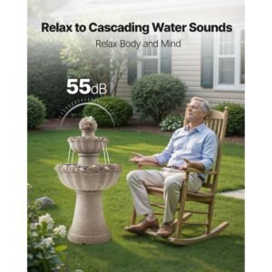 outdoor water fountain, 36.5 in height fountain and waterfall, 2 tier floor standing rock base style fiberglass and resin fountains with pump, for outdoor indoor garden, home, patio & backyard