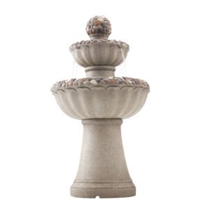 Outdoor Water Fountain, 36.5 in Height Fountain and Waterfall, 2-Tier Floor Standing Rock Base Style Fiberglass and Resin Fountains with Pump, for Outdoor Indoor Garden, Home, Patio & Backyard