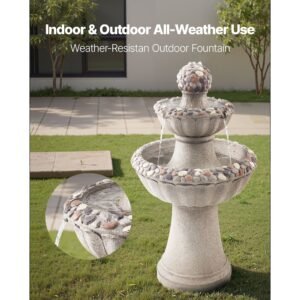 outdoor water fountain, 36.5 in height fountain and waterfall, 2 tier floor standing rock base style fiberglass and resin fountains with pump, for outdoor indoor garden, home, patio & backyard