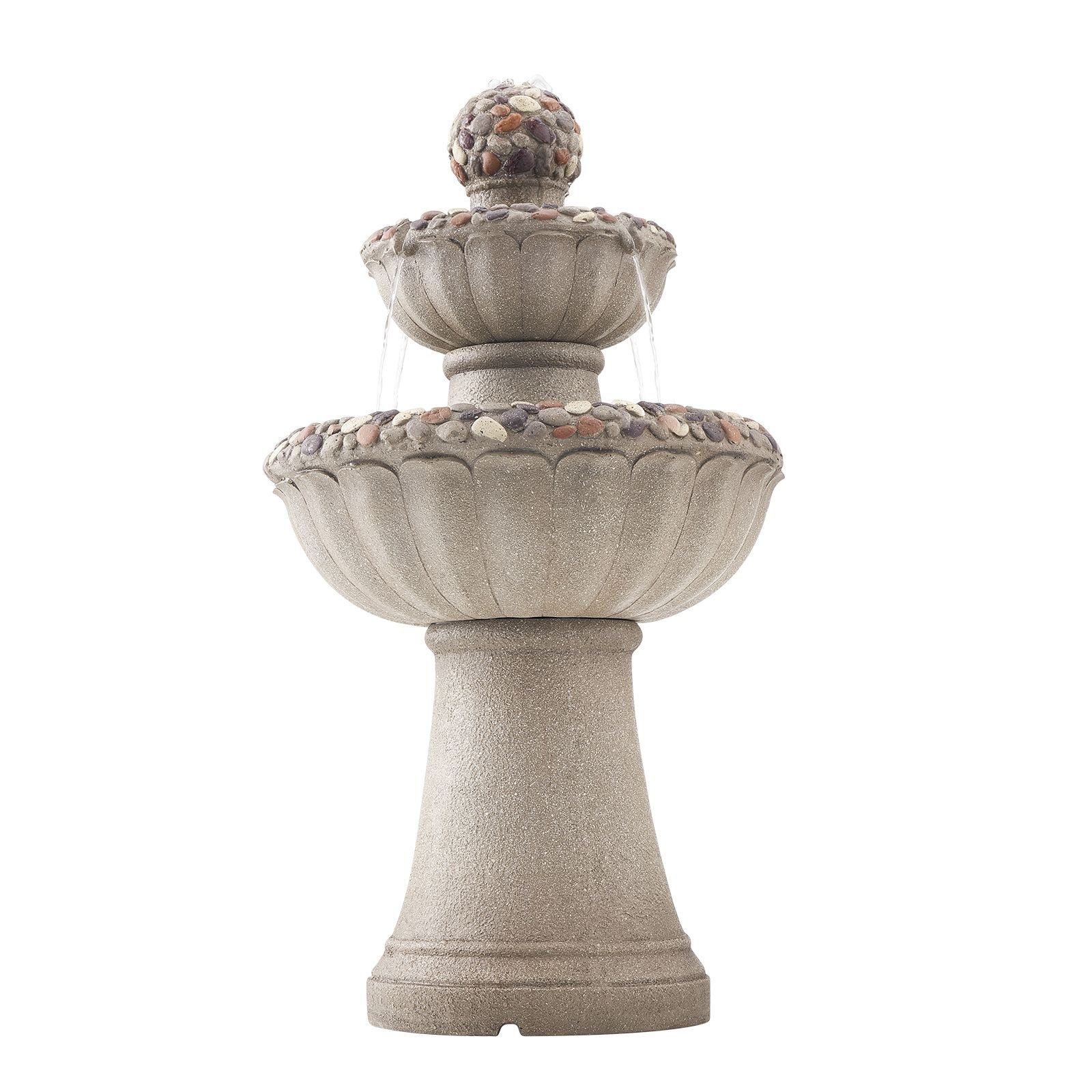 outdoor water fountain, 36.5 in height fountain and waterfall, 2 tier floor standing rock base style fiberglass and resin fountains with pump, for outdoor indoor garden, home, patio & backyard
