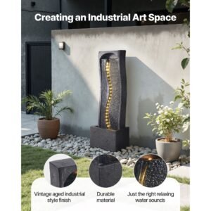 outdoor water fountain, 38.58 in height fountain and waterfall, 1 tier floor standing rock base style fountains with with led light and pump, for outdoor indoor garden, home, patio & backyard