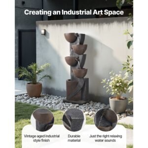 outdoor water fountain, 49.61 in height fountain and waterfall, 5 tier floor standing jar shaped cascading fountains with led light and pump, for outdoor indoor garden, home, patio & backyard