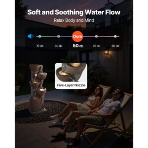 outdoor water fountain, 49.61 in height fountain and waterfall, 5 tier floor standing jar shaped cascading fountains with led light and pump, for outdoor indoor garden, home, patio & backyard