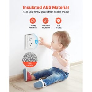 outlet covers, 70 pack, plug covers for electrical outlets, secure electric socket protector caps with shock prevention, easy installation, insulated abs, for home wall power sockets, white