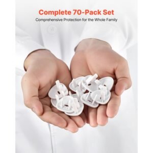 outlet covers, 70 pack, plug covers for electrical outlets, secure electric socket protector caps with shock prevention, easy installation, insulated abs, for home wall power sockets, white