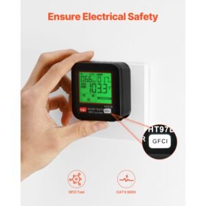 outlet tester, electrical gfci trip tester, lcd display receptacle detector for 7 common wiring faults, 3 prong socket detector with auto shutoff & low battery indicator, cat ii 300v rating