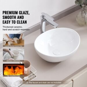 oval vessel sink, 16" x 13.4" bathroom vessel sink bowl countertop, white ceramic bathroom sinks above counter, bowl sink with modern style, well packaged for bathroom, hotel, toilet, rv