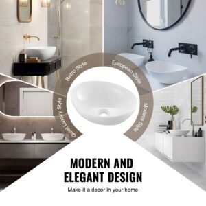 oval vessel sink, 16" x 13.4" bathroom vessel sink bowl countertop, white ceramic bathroom sinks above counter, bowl sink with modern style, well packaged for bathroom, hotel, toilet, rv