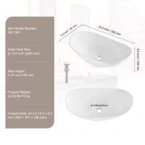 oval vessel sink, 23.3" x 14.2" bathroom vessel sink bowl countertop, white ceramic bathroom sinks above counter, bowl sink with modern style, well packaged for bathroom, hotel, toilet, rv