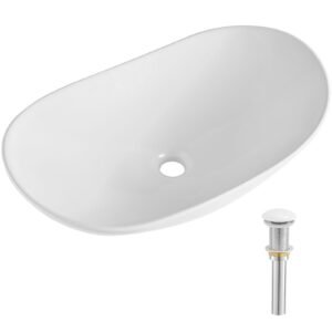 oval vessel sink, 23.3" x 14.2" bathroom vessel sink bowl countertop, white ceramic bathroom sinks above counter, bowl sink with modern style, well packaged for bathroom, hotel, toilet, rv
