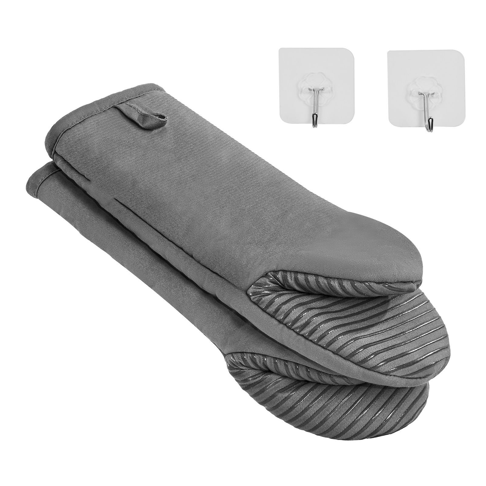 oven mitts, mini oven mitt set with non slip silicone strips, high heat resistant to 500fahrenheit, lightweight cotton baking mitts 13.07 x 6.1 inch with 2 no marks hooks for kitchen, 2 piece
