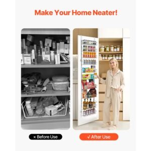 over the door pantry organizer, 10 tier pantry organization and storage, heavy duty steel hanging spice rack, adjustable wall seasoning shelves, for home kitchen laundry room bathroom, white
