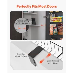 over the door pantry organizer, 6 tier pantry organization and storage, heavy duty steel hanging spice rack, adjustable wall seasoning shelves, for home kitchen laundry room bathroom, black