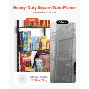 over the door pantry organizer, 6 tier pantry organization and storage, heavy duty steel hanging spice rack, adjustable wall seasoning shelves, for home kitchen laundry room bathroom, black