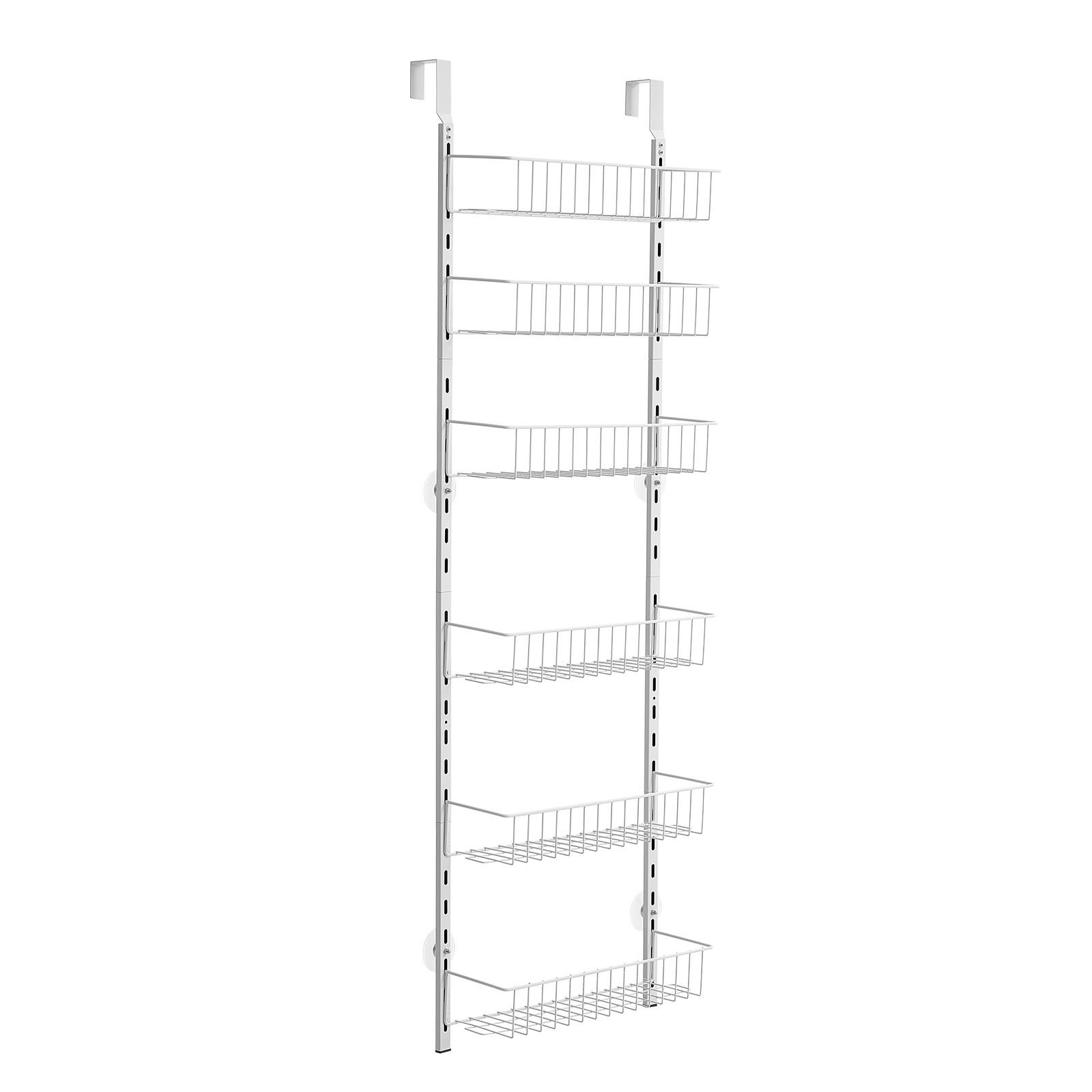 over the door pantry organizer, 6 tier pantry organization and storage, heavy duty steel hanging spice rack, adjustable wall seasoning shelves, for home kitchen laundry room bathroom, white