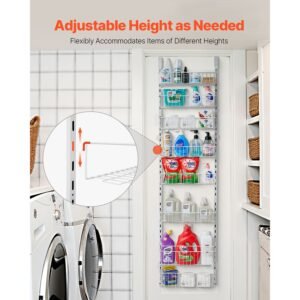 over the door pantry organizer, 8 tier pantry organization and storage, heavy duty steel hanging spice rack, adjustable wall seasoning shelves, for home kitchen laundry room bathroom, white