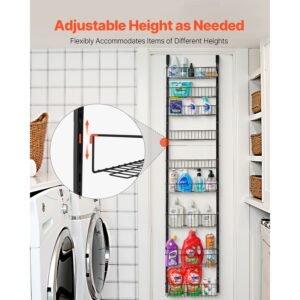 over the door pantry organizer, 9 tier pantry organization and storage, heavy duty steel hanging spice rack, adjustable wall seasoning shelves, for home kitchen laundry room bathroom, black