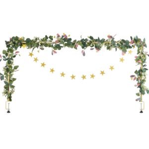 over the table rod stand with clamps, 13" 42" tall & 28" 98" length adjustable, metal table arch stand with rattan, tabletop balloon arch frame for wedding birthday christmas decorations, gold