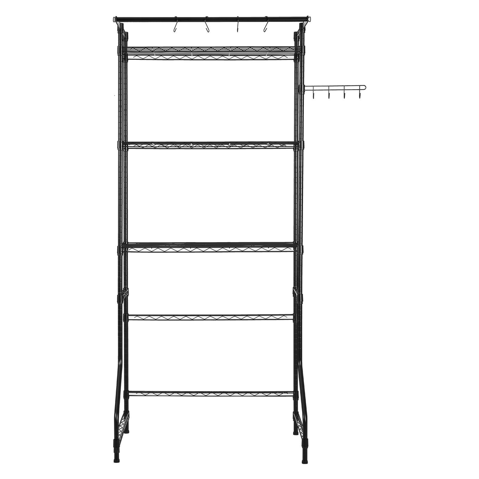 over washer and dryer storage shelf, 3 tiers laundry room drying rack with hanger rod and hooks, single row adjustable washer shelves space saver, for laundry room storage & organization, black