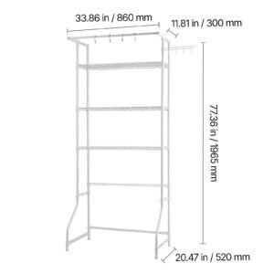over washer and dryer storage shelf, 3 tiers laundry room drying rack with hanger rod and hooks, single row adjustable washer shelves space saver, for laundry room storage & organization, white