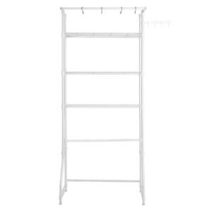 Over Washer and Dryer Storage Shelf, 3 Tiers Laundry Room Drying Rack with Hanger Rod and Hooks, Single Row Adjustable Washer Shelves Space Saver, for Laundry Room Storage & Organization, White