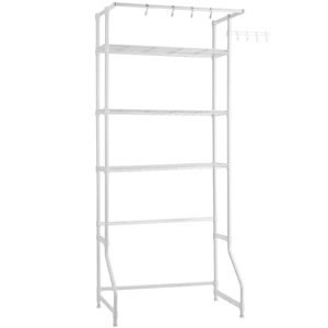 over washer and dryer storage shelf, 3 tiers laundry room drying rack with hanger rod and hooks, single row adjustable washer shelves space saver, for laundry room storage & organization, white