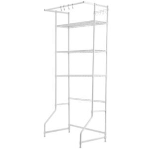 over washer and dryer storage shelf, 3 tiers laundry room drying rack with hanger rod and hooks, single row adjustable washer shelves space saver, for laundry room storage & organization, white