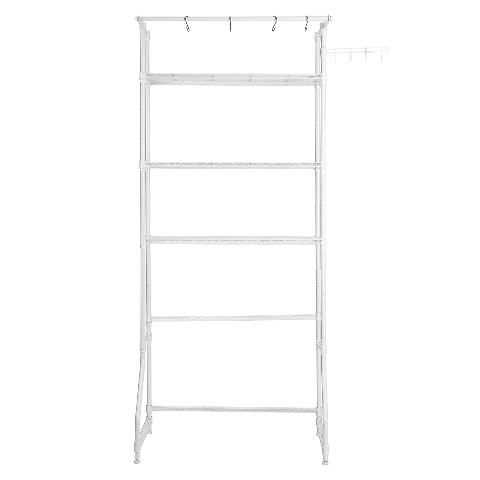 over washer and dryer storage shelf, 3 tiers laundry room drying rack with hanger rod and hooks, single row adjustable washer shelves space saver, for laundry room storage & organization, white
