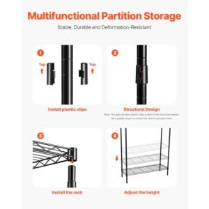 over washer and dryer storage shelves, 4 tiers laundry room drying rack with hanger rod and hooks, two rows adjustable washer shelves space saver, for laundry room storage & organization, black