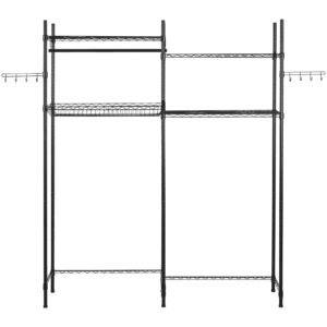 Over Washer and Dryer Storage Shelves, 4 Tiers Laundry Room Drying Rack with Hanger Rod and Hooks, Two Rows Adjustable Washer Shelves Space Saver, for Laundry Room Storage & Organization, Black